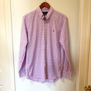 Ralph Lauren Plaid Button Down Shirt Mens  Plaid Purple Green Size M Classic Fit